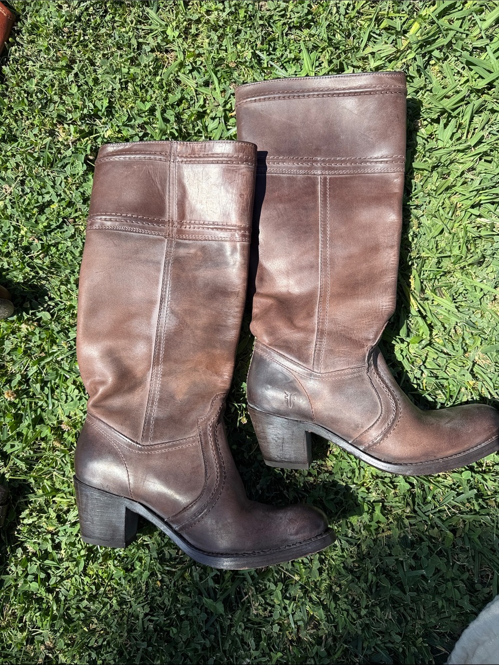Frye Brown Leather Mid-Calf Heeled Boots